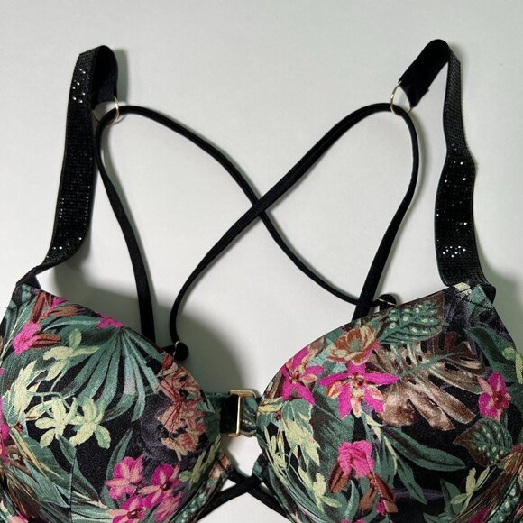 Victoria Secret 36B Bombshell Push Up Bikini Top Adds 2 Cups Shine Strap Palm - Picture 5 of 8